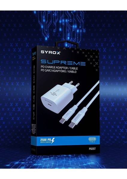 PD25T Qc3.0 Pd 25W Type-C To Type-C Hızlı Şarj Aleti Set Beyaz