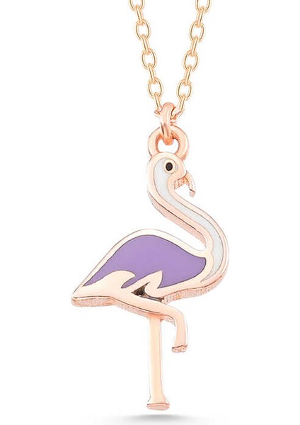 Gümüş Rose Flamingo Kadın Kolye