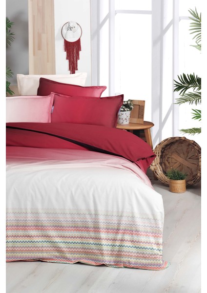 Lindi Kırmızı Çift Kişilik %100 Pamuk Fancy Poplin Nevresim Takımı