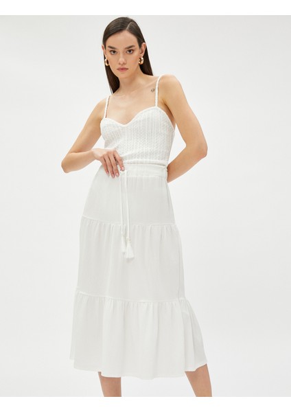 Katlı Midi Etek Beli Bağlamalı fiyatları