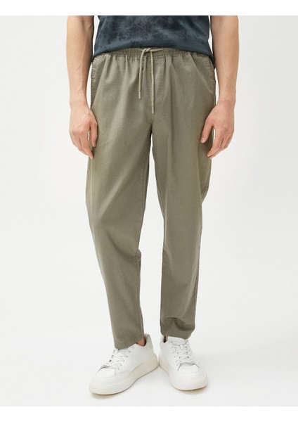 Keten Karışım Pantolon Beli Bağcıklı Cep Detaylı modelleri