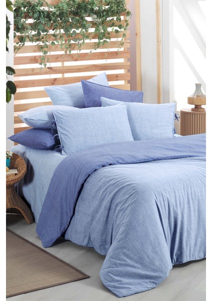 Montes Mavi Tek Kişilik %100 Pamuk Fancy Poplin Nevresim Takımı