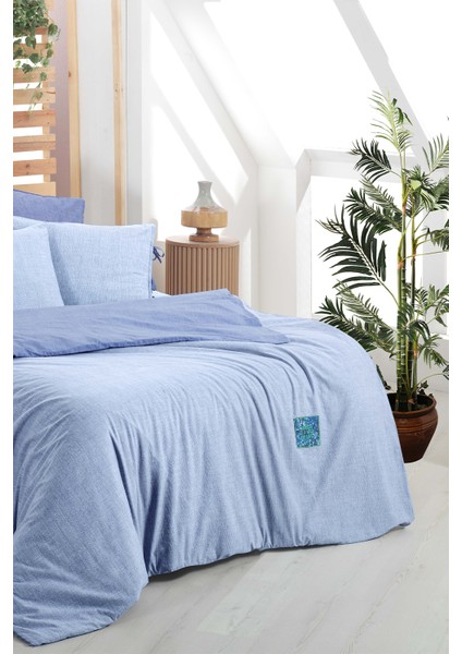 Montes Mavi Tek Kişilik %100 Pamuk Fancy Poplin Nevresim Takımı