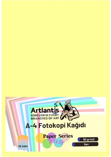 Sarı Renkli A-4 Fotokopi Kağıdı 25 Li 1 Paket Artlantis Fotokopi Renkli A4 Kağıdı