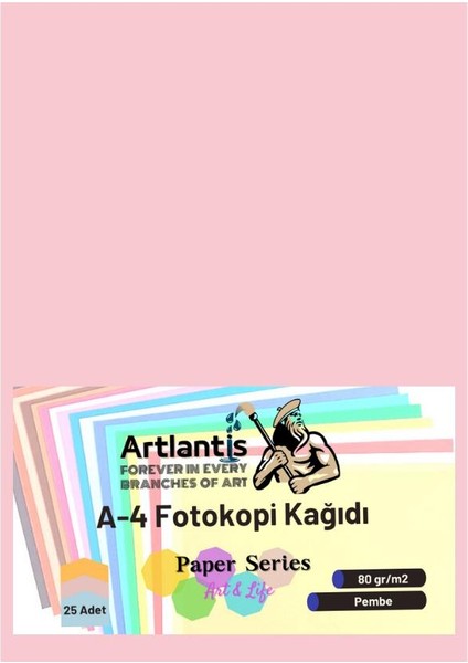 Pembe Renkli A-4 Fotokopi Kağıdı 25 Li 1 Paket Artlantis Fotokopi Renkli A4 Kağıdı