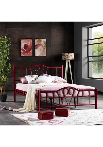 Orkide Çift Kişilik Ferforje Metal Karyola 160x200 Bordo