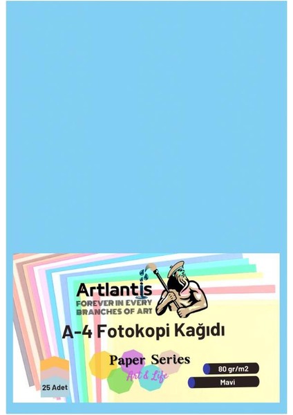 Mavi Renkli A-4 Fotokopi Kağıdı 25 Li 1 Paket Artlantis Fotokopi Renkli A4 Kağıdı