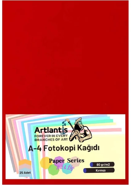 Kırmızı Renkli A-4 Fotokopi Kağıdı 25 Li 1 Paket Artlantis Fotokopi Renkli A4 Kağıdı