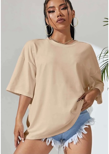 Büyük Beden Sırt Baskılı Pamuk Oversize Kadın T-Shirt fiyatları