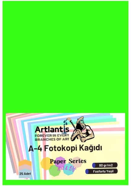 Fosforlu Yeşil Renkli A-4 Fotokopi Kağıdı 25 Li 1 Paket Artlantis Fotokopi Renkli A4 Kağıdı fiyatları