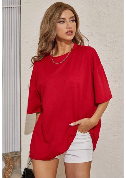 Büyük Beden Sırt Baskılı Pamuk Oversize Kadın T-Shirt fiyatları