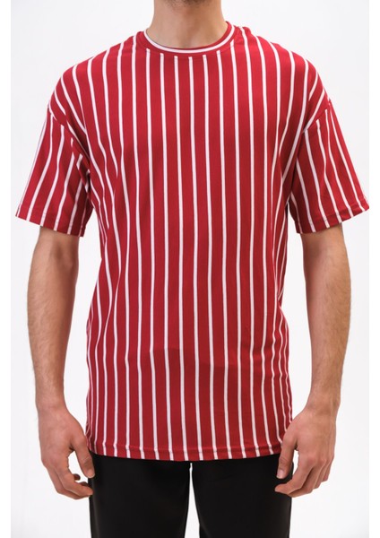 Erkek Tişört-Shirt Çizgili Desen Bol Kalıp Tshirt