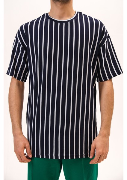 Erkek Tişört-Shirt Çizgili Desen Bol Kalıp Tshirt