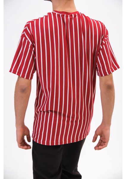 Erkek Tişört-Shirt Çizgili Desen Bol Kalıp Tshirt fırsatları