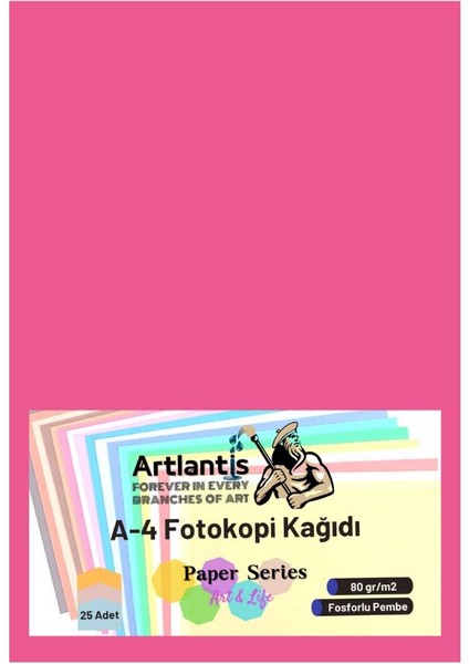 Fosforlu Pembe Renkli A-4 Fotokopi Kağıdı 25 Li 1 Paket Artlantis Fotokopi Renkli A4 Kağıdı