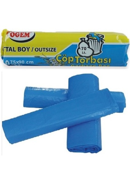 Battal Boy Çöp Poşeti 75x90 cm 10 Lu Rulo x 50 Paket = 500 Adet Mavi