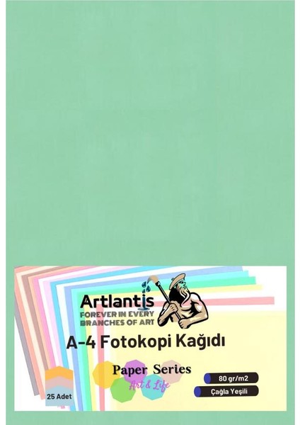 Çağla Yeşil Renkli A-4 Fotokopi Kağıdı 25 Li 1 Paket Artlantis Fotokopi Renkli A4 Kağıdı