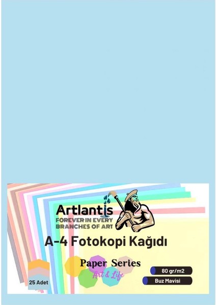 Buz Mavisi Renkli A-4 Fotokopi Kağıdı 25 Li 1 Paket Artlantis Fotokopi Renkli A4 Kağıdı