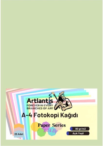 Açık Yeşil Renkli A-4 Fotokopi Kağıdı 25 Li 1 Paket Artlantis Fotokopi Renkli A4 Kağıdı