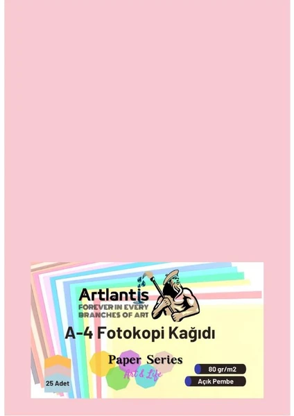 Açık Pembe Renkli A-4 Fotokopi Kağıdı 25 Li 1 Paket Artlantis Fotokopi Renkli A4 Kağıdı