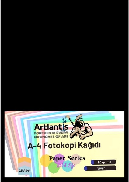 Siyah Renkli A-4 Fotokopi Kağıdı 25 Li 1 Paket Artlantis Fotokopi Renkli A4 Kağıdı