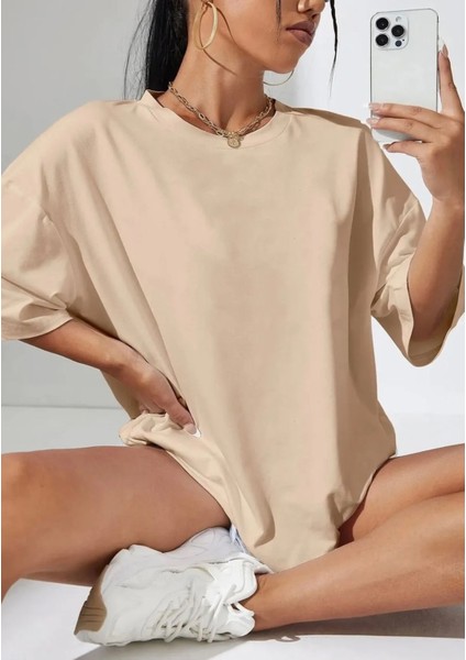 Büyük Beden Kelebek Sırt Baskılı Pamuk Oversize Kadın T-Shirt fiyatları