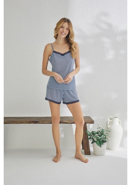 23045 Kadın Çizgili Ip Askılı Şortlu Viskon Pijama Takımı fiyatları