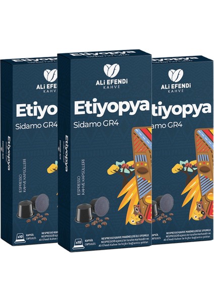 Etiyopya (Sidamo) Gr4 Kapsül Kahve 3'lü 30 Adet