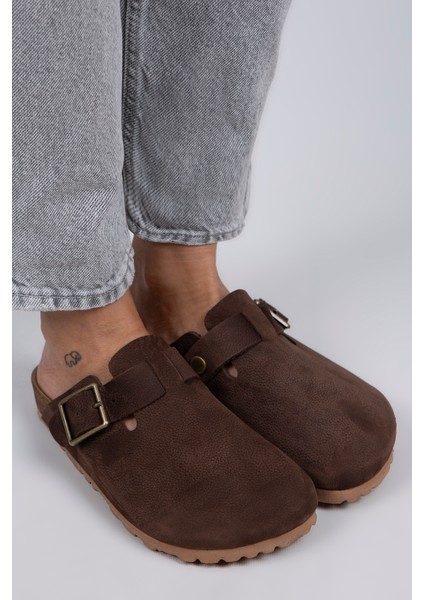 Zeta Kadın Hakiki Deri Kemerli Tokalı Koyu Kahve - Oksit Terlik fiyatları