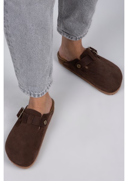 Zeta Kadın Hakiki Deri Kemerli Tokalı Koyu Kahve - Oksit Terlik indirimleri