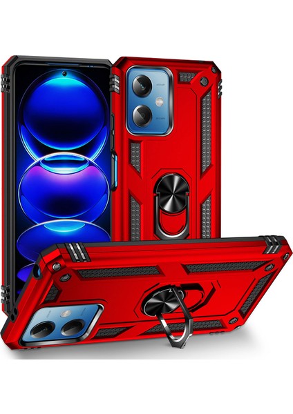 - Xiaomi Redmi Note 12 5G - Kılıf Yüzüklü Zırh Tank Vega Kapak - Kırmızı - T26461