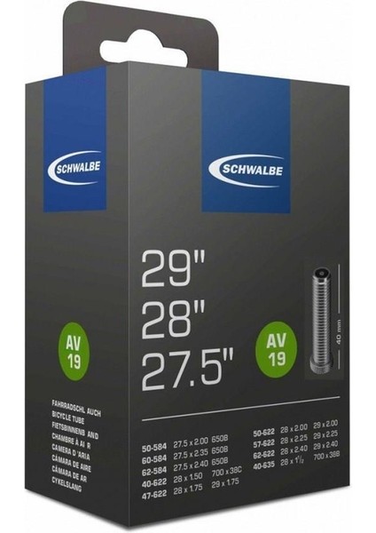 Schwalbe Oto Sibop Iç Lastik AV19 27.5/28/29 Bisiklet Iç Lastik