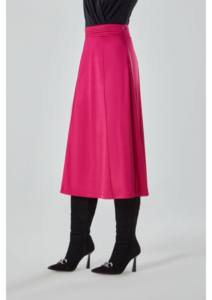 Saten Dökümlü Fuşya Etek modelleri