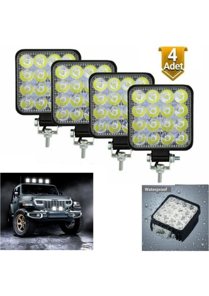4 Adet 16 LED Off Road Iş Makinesi Kamyon Traktör Projektör Çalışma ve Sis Lambası 48 Watt