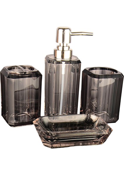 4x Banyo Aksesuar Net Vanity Aksesuar Seti Sabun Dispenser Dekorasyon Gri (Yurt Dışından)