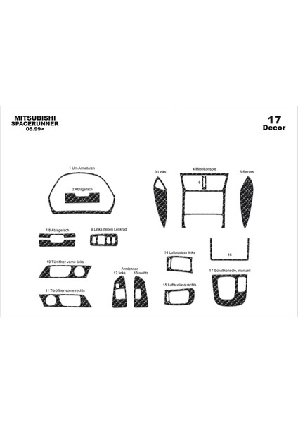 Meriç® Mitsubishi Spacerunner Ön Torpido Kaplama Maun 17 P. 1999-2004