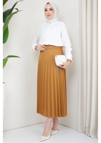 Kemerli Piliseli Etek Camel fırsatları