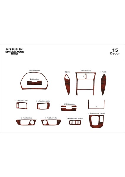 Meriç® Mitsubishi Spacewagon Ön Torpido Kaplama Maun 15 P. 1998-2004
