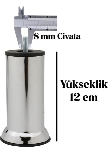 Mobilya Kanepe Koltuk Baza Yatak Çekyat Yükseltme Ayağı M8 Ince Diş Metal Ayakları 12 Cm 12 Adet