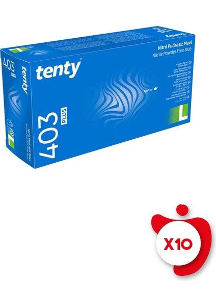 403 Plus Pudrasız Nitril Eldiven L Beden Mavi 100'lü 10 Paket