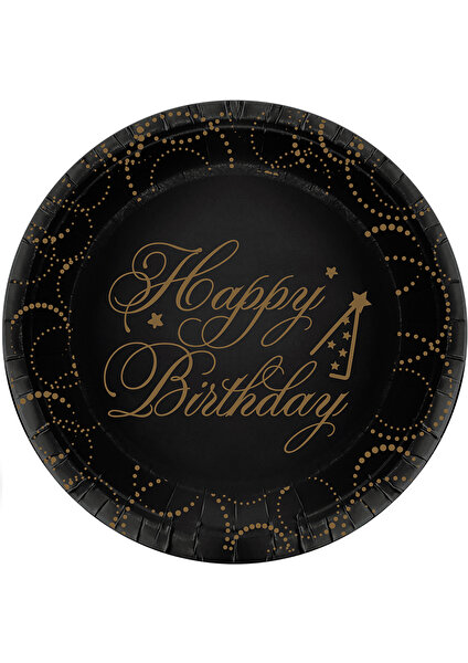 Güneş Avm Karton Tabak Elegant Happy Birthday 6lı -Siyah-