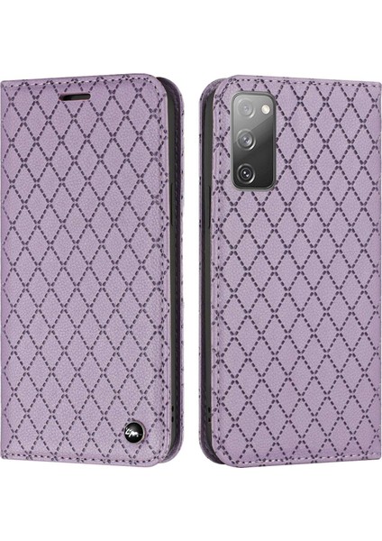 Samsung Galaxy S20 Fe 4g / Fe 5g / S20 Lite / S20 Fe 2022 Rhombus Kabartma Litchi Doku Rfıd Rfıd Telefon Kılıfı Pu Deri Stand Cüzdan Kapağı (Yurt Dışından)