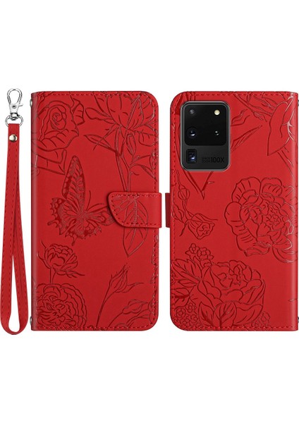 Samsung Galaxy S20 Ultra Pu Deri Kelebek Çiçek Deseni Için Baskılı Cüzdan Kılıfı Stand Iç Tpu Cilt Touch Duygu Kapağı Kayış (Yurt Dışından)