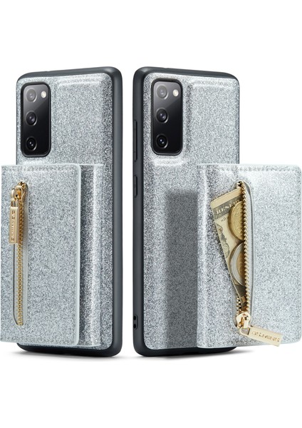 Samsung Galaxy S20 Fe 4g / 5g / S20 Fe 2022 / S20 Lite 2'si 1 Arada Pu Deri Kaplamalı Pc+Tpu Geri Kickstand Tasarım Manyetik Çıkarılabilir Fermuar Cüzdan Telefon Kapağı (Yurt Dışından)
