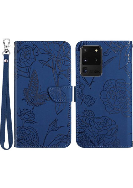 Samsung Galaxy S20 Ultra Pu Deri Kelebek Çiçek Deseni Için Baskılı Cüzdan Kılıfı Stand Iç Tpu Cilt Touch Duygu Kapağı Kayış (Yurt Dışından)