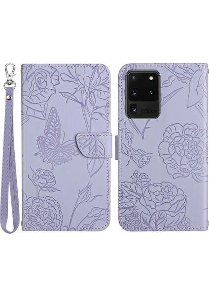 Samsung Galaxy S20 Ultra Pu Deri Kelebek Çiçek Deseni Için Baskılı Cüzdan Kılıfı Stand Iç Tpu Cilt Touch Duygu Kapağı Kayış (Yurt Dışından)