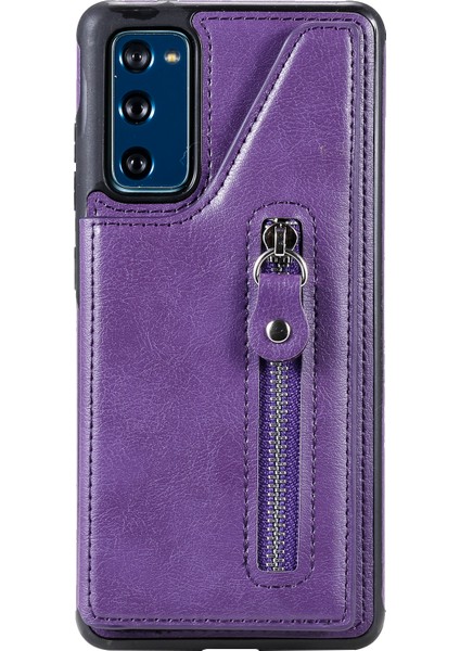 Samsung Galaxy S20 Fe 2022/S20 FE/S20 Fe 5G/S20 Lite Kt Deri Kaplamalı Seriler-2 Fermuar Cep Tasarım Pu Deri Kaplamalı Kickstand Telefon Kılıfı (Yurt Dışından)