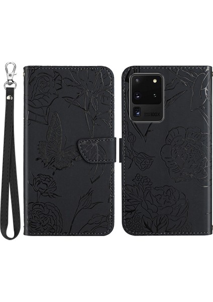Samsung Galaxy S20 Ultra Pu Deri Kelebek Çiçek Deseni Için Baskılı Cüzdan Kılıfı Stand Iç Tpu Cilt Touch Duygu Kapağı Kayış (Yurt Dışından)