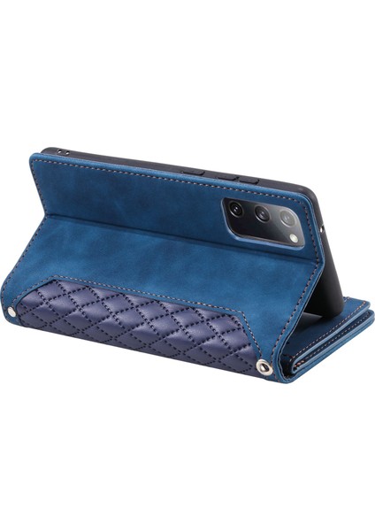 005 Samsung Galaxy S20 Fe 2022 / S20 Lite / S20 Fe 5g / 4g Için Akıllı Telefon Kapağı, Kullanışlı Kayış Rhombus Grid Dokulu Pu Deri Fermuar Cep Stand Cüzdan Kılıfı (Yurt Dışından)
