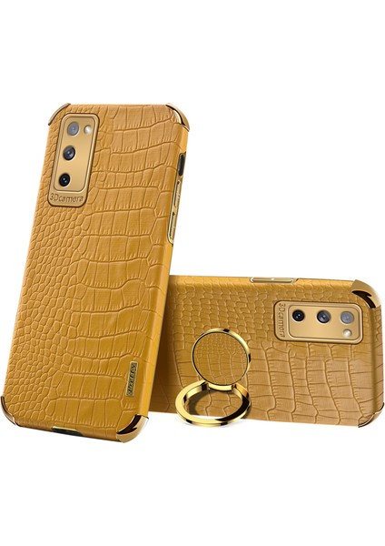 Samsung Galaxy S20 Fe 2022/S20 FE/S20 Fe 5G/S20 Lite Timsah Doku 6d Elektrokaplanmış Pu Deri Kaplamalı Tpu Telefon Kılıfı Halka Kickstand ile (Yurt Dışından)